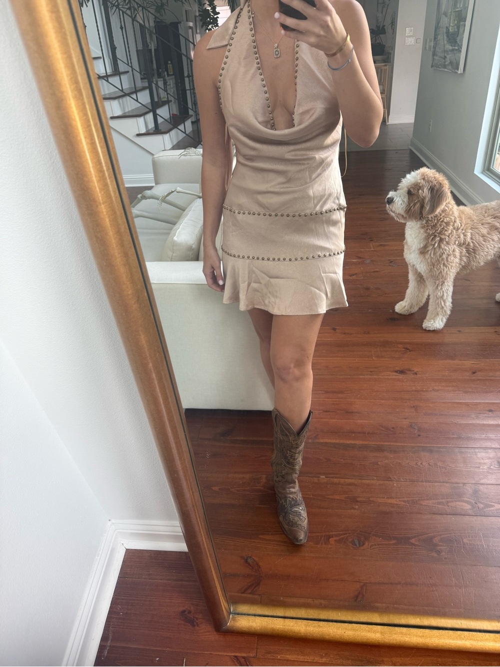 12th Tribe Jolene Champagne Studded Mini Dress Size MM- Brand new with tags!